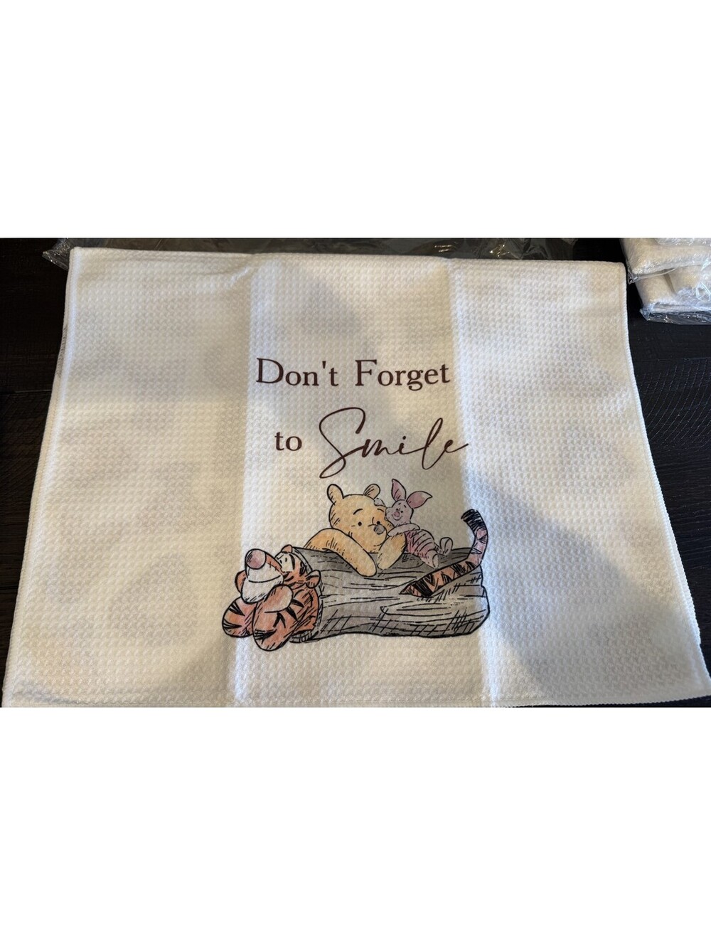 New Set (2) Winnie The Pooh Waffle Weave Dish Towels Dont Forget To Smile
